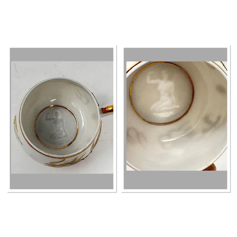 Vintage Japanese Dragonware Moriage Teacup Saucer Geisha Lithophane Fine China